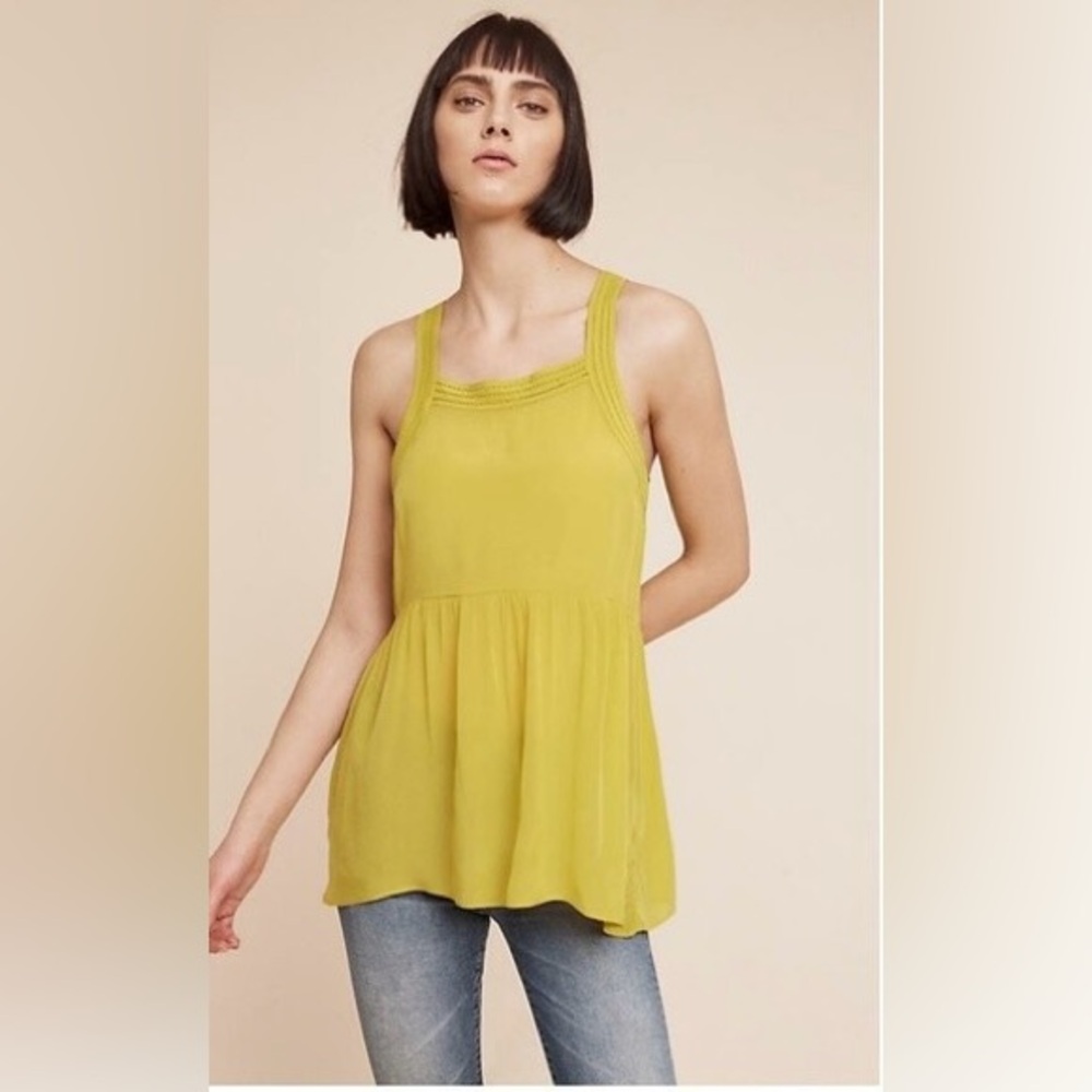 Anthropologie Esmerelda Tank Semi Sheer Peplum Sleeveless Size Small Green